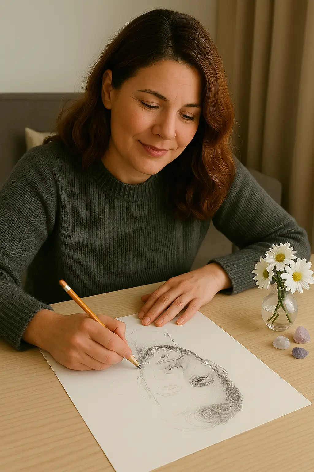 Lisa dessinant un portrait d'âme sœur